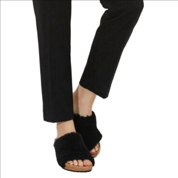 🆕 BIRKENSTOCK PAPILLIO "NAMICA" BLACK TEDDY SHEARLING WOOL OPEN TOE WEDGE MULES - Picture 2 of 16